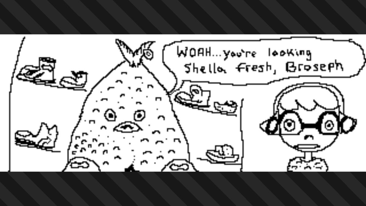 marktalamini's tweet photo. "You new around here? Don't remember seeing you around, and I'd definitely remember a face that Fresh."
"..Me? W-well, yes. I just moved here. And um.. Thank you..? I just came here to buy some shoes..."
"I think we are gonna get along epically, bro." #Splatoon3 #NintendoSwitch https://t.co/xuKgDM3Y07