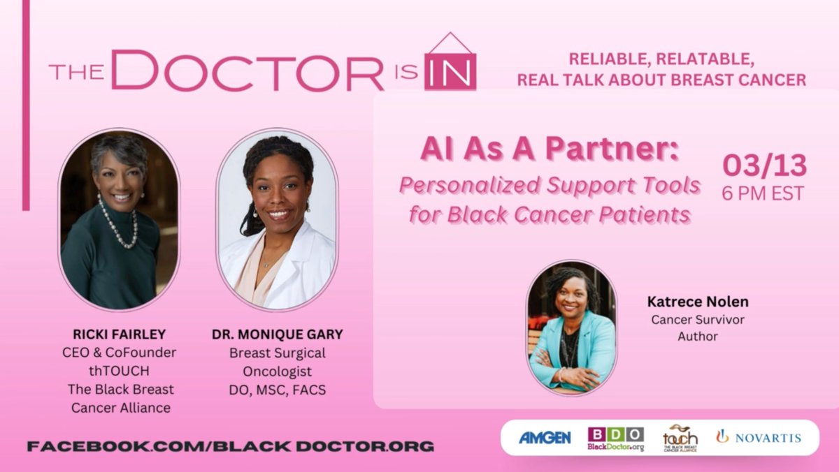 AI As A Partner: Personalized Support Tools for Black Cancer Wednesday, March 13th, 2024 6pm ET Facebook.com/BlackDoctor.org