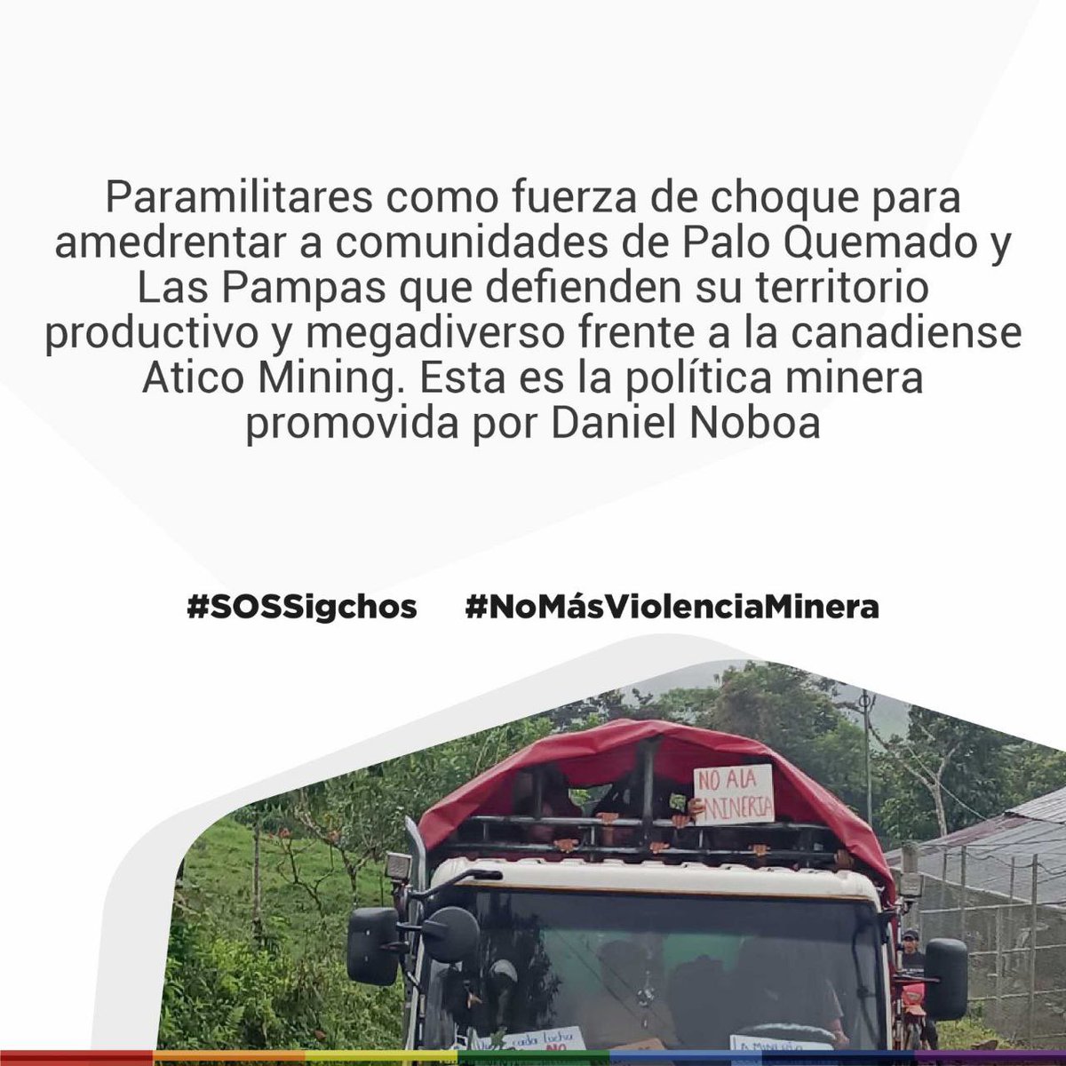 Paramilitares como fuerza de choque para amedrentar a comunidades de Palo Quemado y Las Pampas que defienden su territorio productivo y megadiverso frente a la canadiense Atico Mining. Esta es la política minera promovida por @DanielNoboaOk #SOSSigchos #NoMásViolenciaMinera…