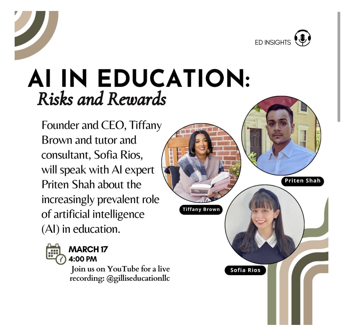 gilliseducation's tweet photo. AI in Education: Risks and Rewards —> We’ll be speaking with expert Priten Shah about all things #artificalintelligence and his useful book about how AI is used (and will be used) in education! #AI #education https://t.co/BZHgcqRd8H