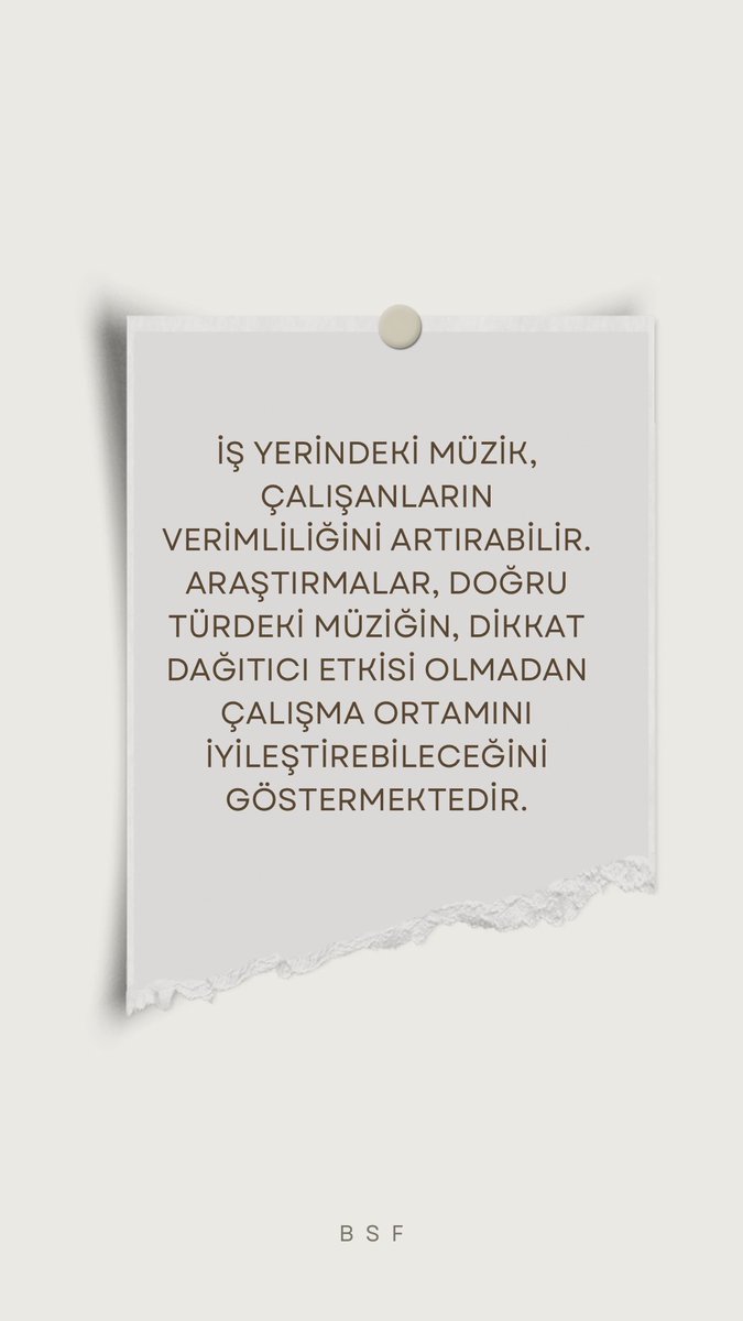 İş yerindeki müzik, çalışanların verimliliğini artırabilir. Araştırmalar, doğru türdeki müziğin, dikkat dağıtıcı etkisi olmadan çalışma ortamını iyileştirebileceğini göstermektedir.