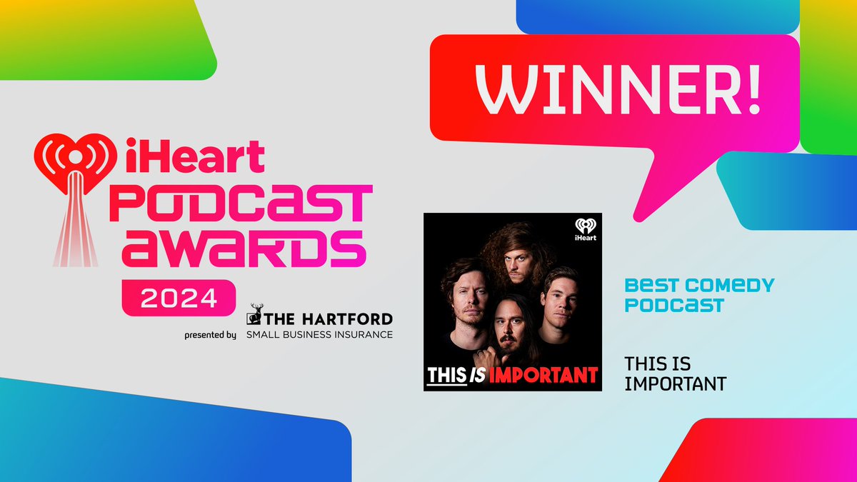 BEST COMEDY PODCAST WINNER: @podimportant ❤️

#iHeartPodcastAwards presented by @TheHartford live at @sxsw