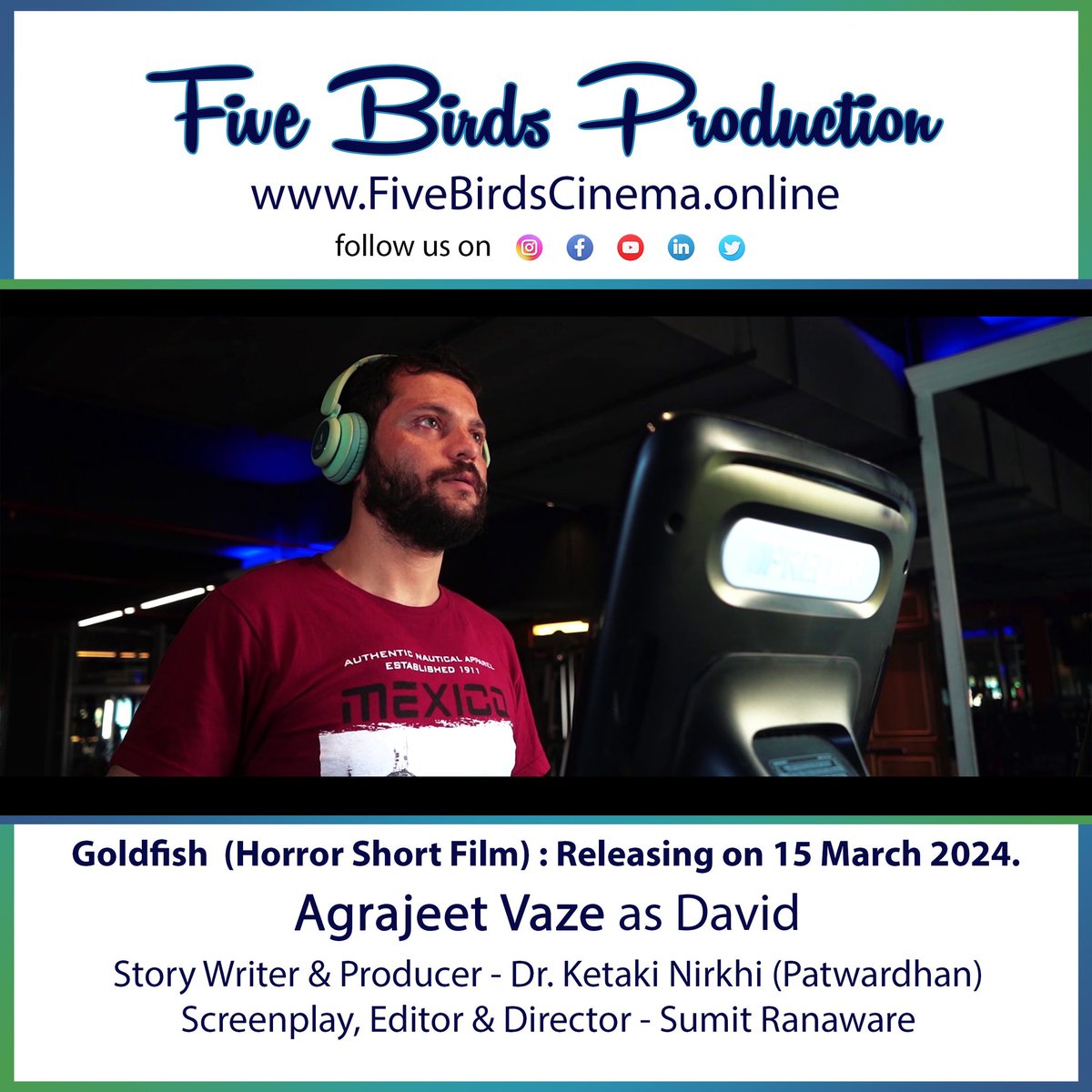 sumitranaware's tweet photo. Our short film "Goldfish" is releasing on 15 March 2024. 
Subscribe Now - https://t.co/brIPIuiYLZ
Stay Tuned..
🎦🎬🎥📽️🎞️🎥🎬📽️🎥🎦📽️🎞️
#SumitFilmaker 
#shooting #filmdirection #filmmakingcommunity #filmmaking #filmmakinglifestyle #shootime #shoot #filmmaker #FiveBirdsTeam https://t.co/LYvTgvUtCn