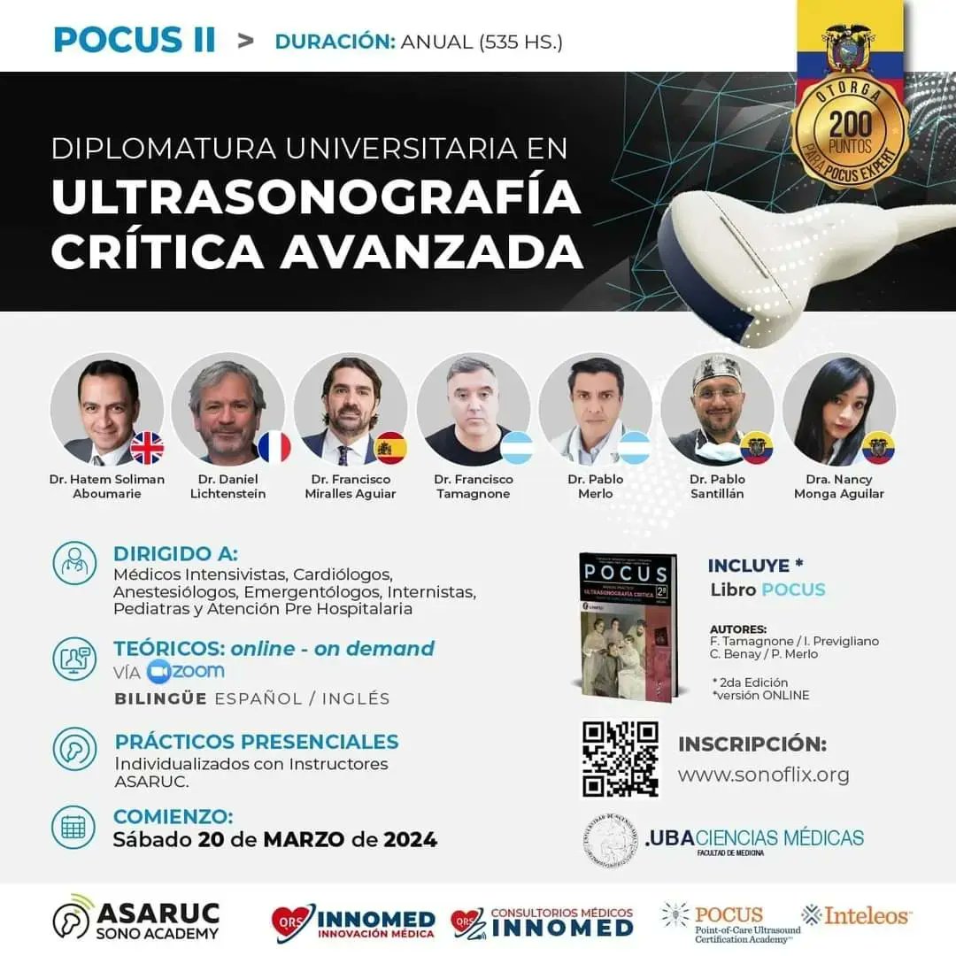 QRS81102615's tweet photo. 📢No te pierdas este Diplomado ANUAL de
Ultrasonografía Crítica avanzada de @ASARUC1
👨🔧Con prácticos en 🇪🇨
👩🎓Aval de la UBA.
INICIO: 20 de MARZO 💪🏽
INSCRIBETE en https://t.co/UKtjl2F6oX
#pocusecuador
#POCUS #pocuslatam #ASARUC #innomed #innomedqrs #consultorioinnomed https://t.co/TlEf4OjZq6