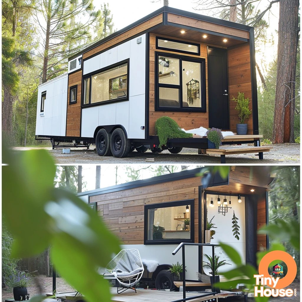 otinyhouse's tweet image. "Check out this stunning ultra-modern tiny house on wheels! The sleek White and Black color scheme combined with natural wood accents gives it a unique architectural flair. Which design elements would you incorporate into your own home? #tinyhouse #ultramodern #designinspiration"