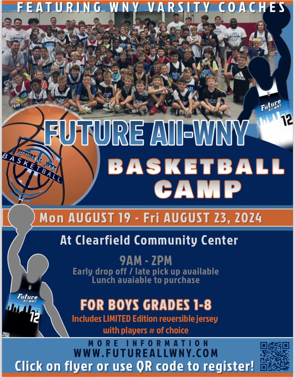 ALLWNYFutureBB's tweet photo. Registration is now open for:
Girls Camp 7/29-8/2
9:00-2:00
Grades 1-8 (‘24-‘25 school year)

Boys Camp 8/19-8/23
9:00-2:00
Grades 1-8 (‘24-‘25 school year)
@centercourt42 @wnyhoopmania @WNYAthletics @bufnewspreptalk 
@ACHSTigersBball @SweetHomeHoops @SouthBuckets @WillEastFlames https://t.co/Ww14qdXWnu