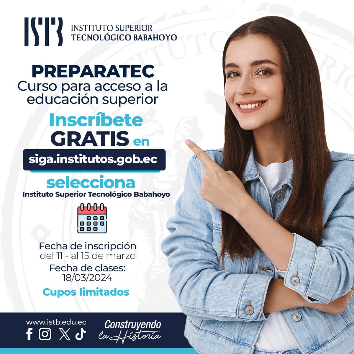istb_edu's tweet photo. PREPARATEC, 🚀 Es completamente GRATIS.
🗓️ Inscripciones: 11-15 de Marzo 
📚 Inicio de Clases: 18/03/2024 
🔖 Cupos LIMITADOS - ¡No te quedes fuera!
👉 Inscripciones en: https://t.co/brWwzqToz7 y selecciona #ISTB
Descargar manual de matriculación:
https://t.co/JM7JNVEV3l https://t.co/eoFuCUmotY