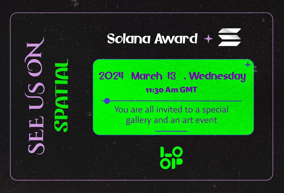Hey Guys On 𝕏
You are invited to this event (art gallery).
We will draw from among those who participate in this event and the winner, Solana, will be awarded .
#nft #solana #metavers #art 
Gallery: <a href="/k_legend_k/">legend.k</a>