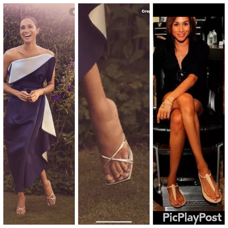 A classic Meghan Markle photoshop to try and fool the public. As seen in Variety magazine, her feet were photoshopped in this magazine shoot from 2022 🙄to fool the public she doesn't have a bad case of bunions. 😂. Her actual feet on the right. #MeghanMarkleIsAConArtist