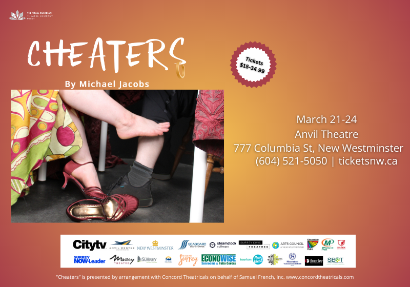 Allen & Michelle have been living together for 18 months. Michelle thinks they should marry; Allen isn’t sure. His hesitancy drives her home to her parents for advice. What next? Find out in Cheaters, presented by @rctheatreco, March 21-24: anviltheatre.ca/event/cheaters/

#yvrtheatre