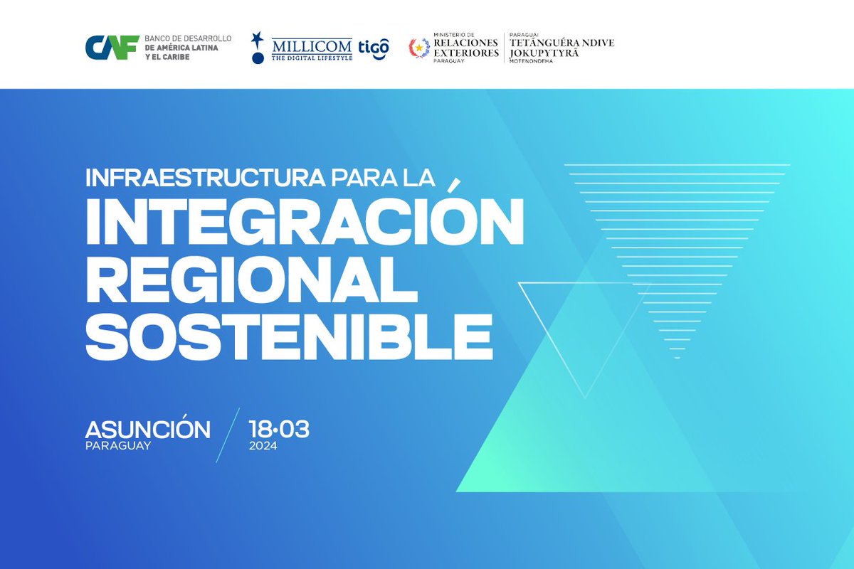 AgendaCAF's tweet photo. 📣Asiste al Foro Infraestructura para la Integración Regional Sostenible🌎🛣️ 

🟢@AgendaCAF, @Millicom y @mreparaguay invitan a este encuentro que busca encontrar mecanismos para acelerar las inversiones en infraestructura física y digital  que promueva una integración más productiva, inclusiva y sostenible en América Latina y el Caribe.

🔗Regístrate y confirma tu asistencia: https://t.co/6iFxuZN8hA