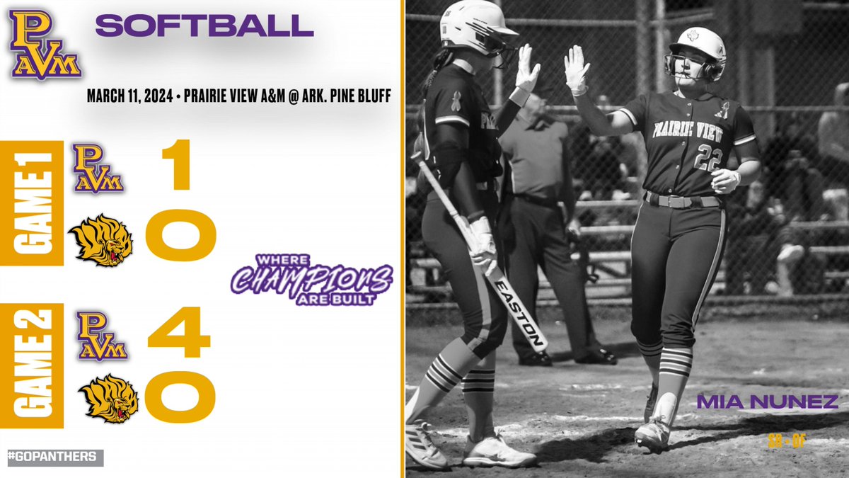 PVAMUSBALL: The Lady Panthers open conference play with wins over the UAPB Lady Golden Lions. PV softball will return to play on Friday, March 15 when they host the Alcorn State Lady Braves with a 3:00 pm first pitch, #WhereChampionsAreBuilt #ExcellenceLivesHere