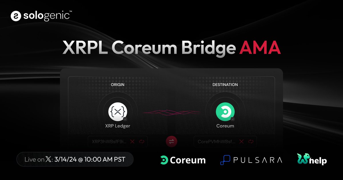 Sologenic is joining the Interchain. Dive into the Bridge's architecture and capabilities for $XRP & $SOLO holders. Drop your #AMA questions below! 🗓 3/14/24 @ 10 AM PST 📌 twitter.com/i/spaces/1vOxw… #GoSOLO