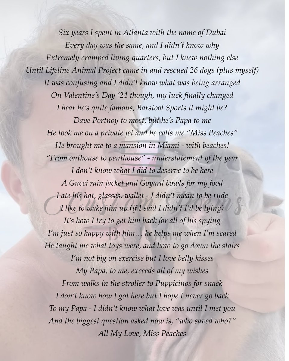 hatfield_jenna's tweet photo. No clue how to use this app but I need @stoolpresidente to see this so I can update the background to his favorite picture and send him a copy! 

@barstoolsports #misspeaches #AdoptDontShop #lifelineanimalproject  #custompoemsbyjenna https://t.co/KFmpViEKZQ