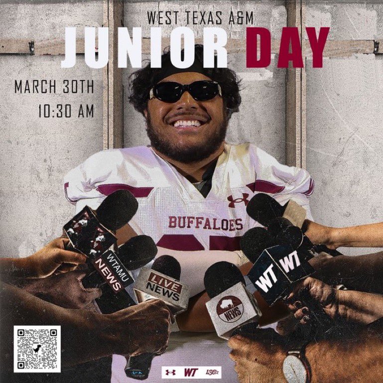 DEstrada3652's tweet photo. Appreciate the Junior Day invite from @WTAMUFootball !
@BrianMVaughn @CoachBrooks22 @coachbyoung @KoachV @coachjrick https://t.co/8gs5bw7yiA
