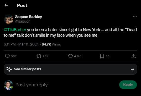 MySportsUpdate's tweet photo. Saquon Barkley fires back at Tiki Barber... 👀 https://t.co/wr1eSw3pcb