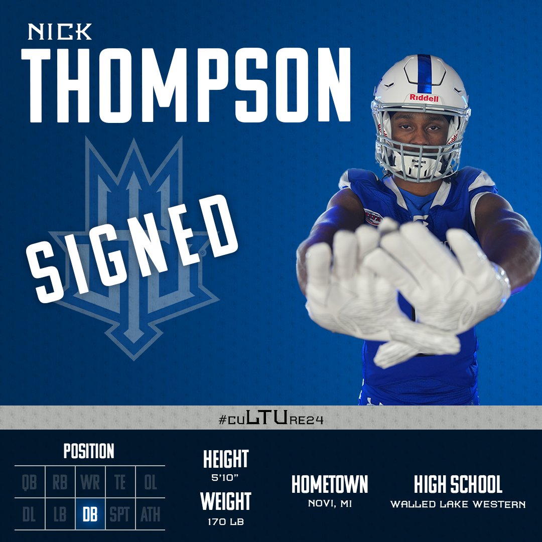LTU Football (@ltu_fb) on Twitter photo SIGNED. SEALED. DELIVERED. 📝
Welcome to the Blue Devil Family, <a href="/dominick2_/">Dominick (Nick) Thompson</a> 🔱
#cuLTUre24 #WeAreLTU SIGNED. SEALED. DELIVERED. 📝
Welcome to the Blue Devil Family, <a href="/dominick2_/">Dominick (Nick) Thompson</a> 🔱
#cuLTUre24 #WeAreLTU