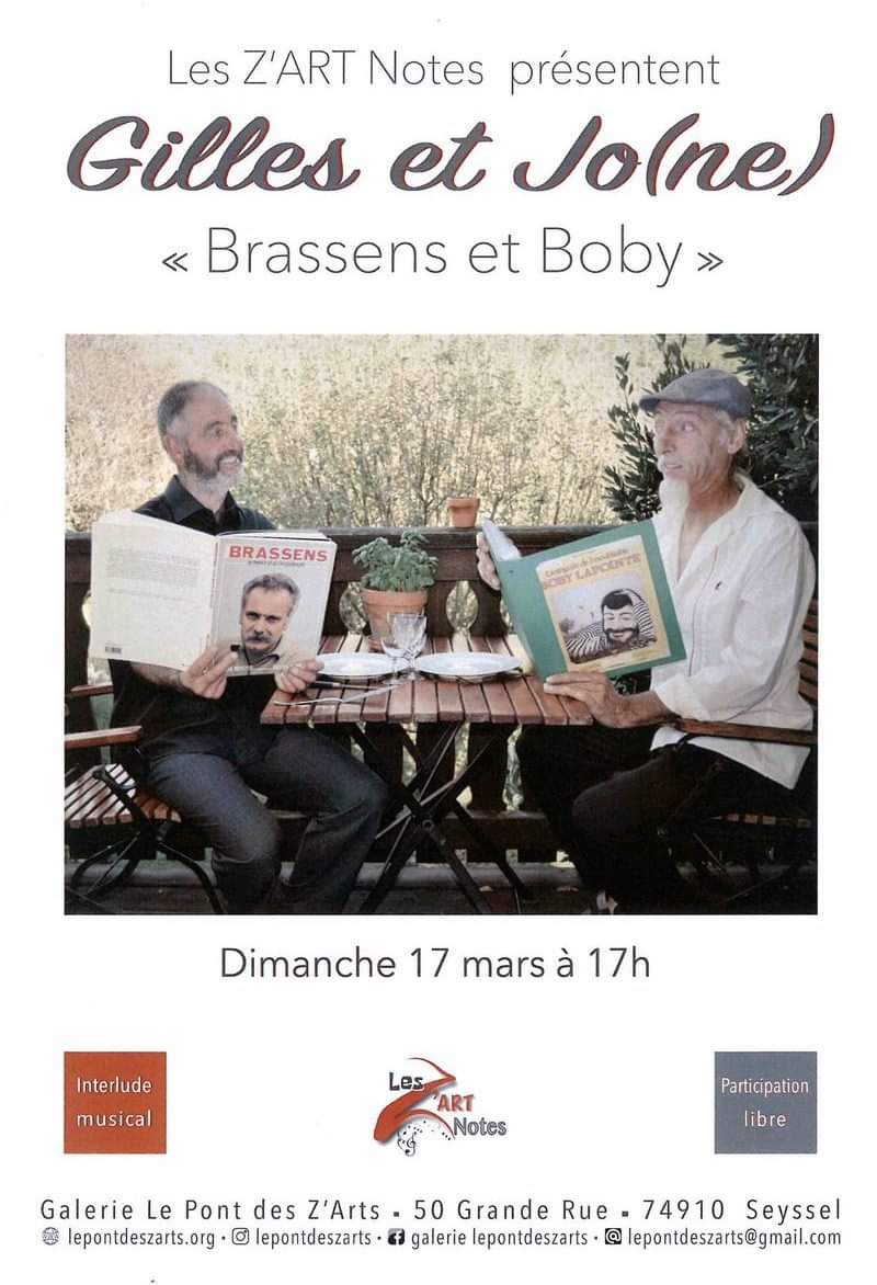 Le 16/03, vente à emporter par l’ACCA de Seyssel au gîte l'Edelweiss Soirée dansante des Allobroges Goshindo à la salle des fêtes de Seyssel Gratiféria, proposée par Les Écolocos à Corbonod Le 17/03 concert 'Brassens et Boby” par Gilles et Jo(ne) à la Galerie Pont des Z'Arts