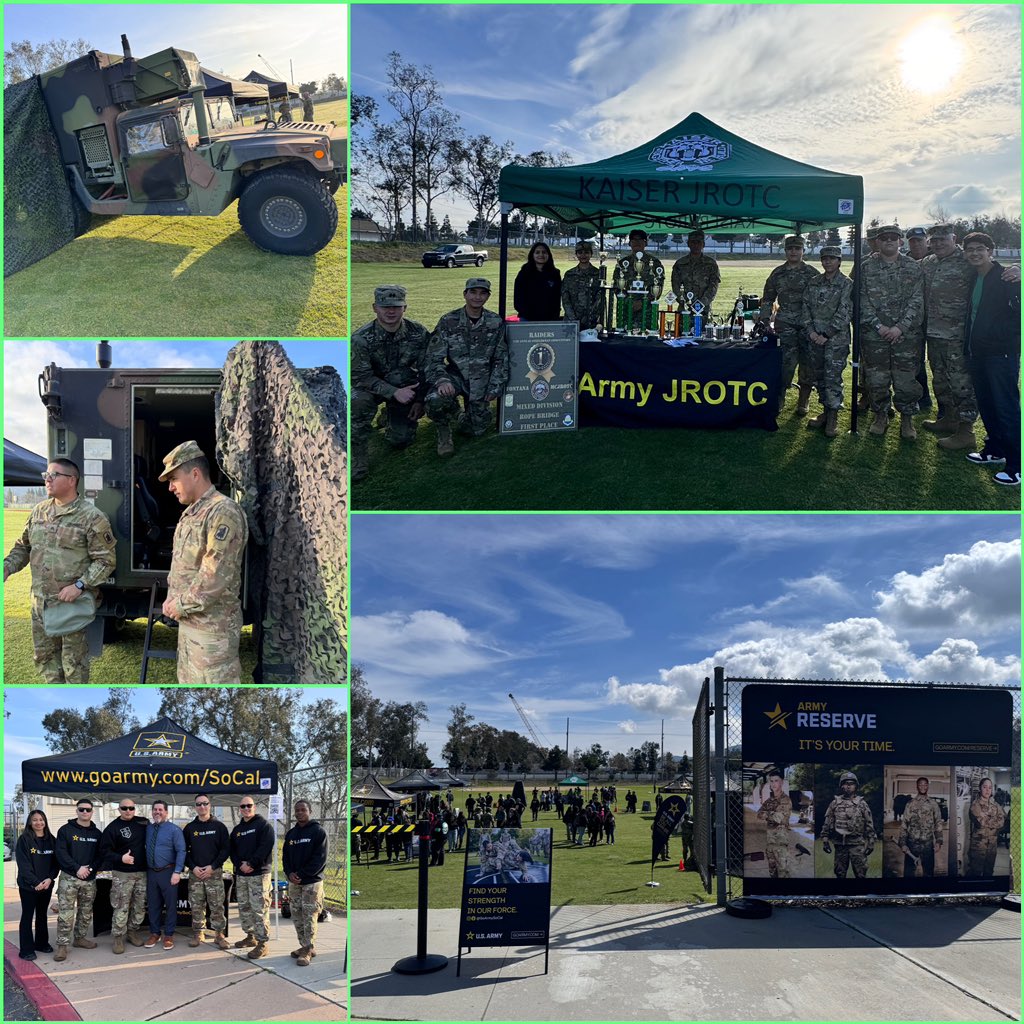 FontanaLearning's tweet photo. Hooah! Much thanks to the @usarmy and @cptborgardt for bringing the Meet the Army event to Kaiser High. Cat students enjoyed interacting with you and learning about Army-related career pathways. #ArmyStrong #KaiserStrong 🇺🇸❤️🤍💙 https://t.co/I9O1guq6hx