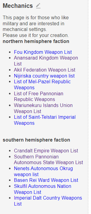 In the left menu, you can find "Mechanics" section.
each link let you browse hub page of each faction's military units.
2nd picture is an example of list of Arkilian federation's units.
3rd page is an individual page of the unit.
This wiki contains hundreds of them.