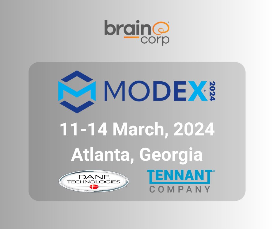 braincorp's tweet photo. It's time for Modex! We're excited to be joining our partners, Tennant and Dane Technologies, to showcase automation in floor care and inventory management 🤖
#movingrobots #retailrobots #automation #data https://t.co/WVdLQ4xlm1