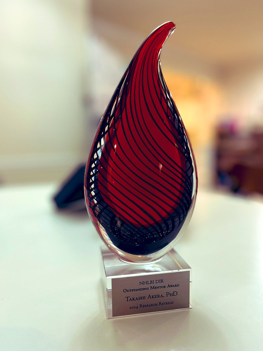 TakashiAkeraLab's tweet photo. It is a great honor to receive the Outstanding Mentor Award at the NHLBI research retreat!🎉Thank you SO much to my lab members for the nomination and the Fellows Advisory Committee for organizing the research retreat! Now I have a trophy that is not from my marathon races🥳 https://t.co/4e3oVFML3e