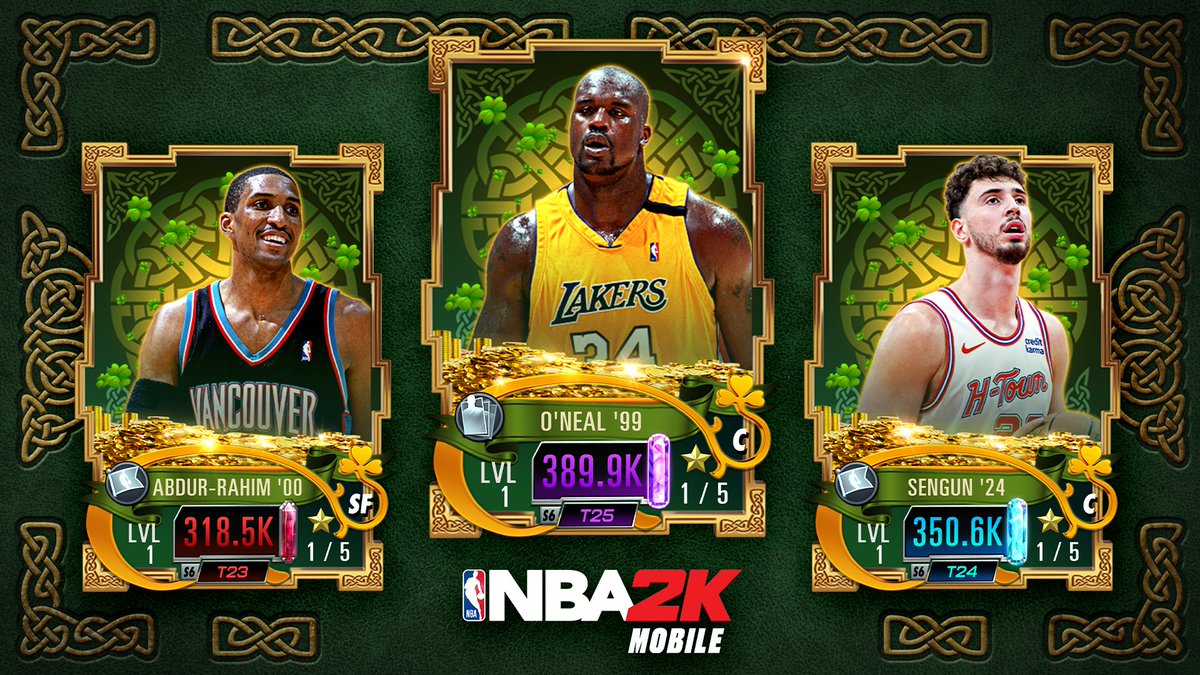 New St. Patrick’s cards! Get free Irish Knot collectibles at NBA2KMOBILE.COM every day for next 2 weeks. ☘️ Chance to pull these on draft boards: Sengun, Abdur-Rahim, Holiday, Thomas, Mullin, McDaniels, Caruso ☘️ Theme gives style bonus in next 2 mini and main events…