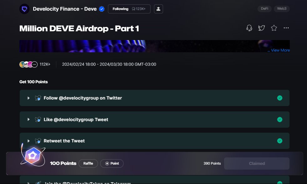 Airdrop - Develocity 🪂

O <a href="/develocitygroup/">Develocity</a> está promovendo um Airdrop quentíssimo do seu token $DEVE, cada um avaliado em 35,16 USD.
· E como participar? 🤔
Link: encurtador.com.br/npMTW

Atualmente tem 3 campanhas ativas focadas em engajamento nas redes sociais. Ao ser