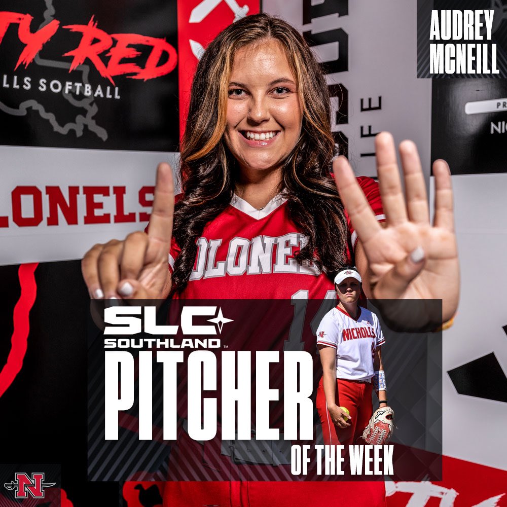 How bout a round of applause for 1️⃣4️⃣
👏 👏 

Audrey McNeill earns her second <a href="/SouthlandSports/">Southland Conference</a> Pitcher of the Week this season after tossing ✌️ shutouts with 16 strikeouts and just five hits allowed 

#geauxcolonels #SwordsUp⚔️