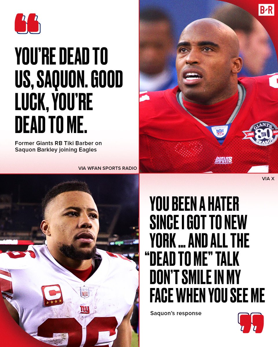 BleacherReport's tweet photo. Saquon claps back at Tiki Barber after signing with the Eagles 😳🍿 https://t.co/AcIetCy1oq