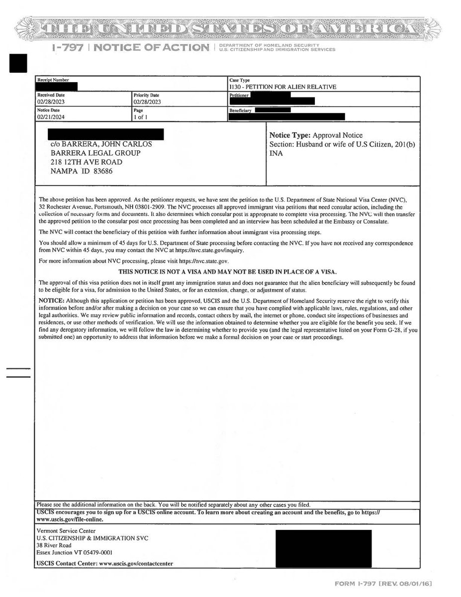 BarreraLegal's tweet image. Celebrating a Milestone: The Approval of the I-130 Petition for a Spouse of a U.S. Citizen.

barreralegal.com/blg-victories/…

#SpousalVisa, #GreenCard, #ImmigrationLawyer, #MarriageVisa, #FamilyImmigration, #LoveKnowsNoBorders, #USCIS, #VisaProcess, #ImmigrantSpouse, #LegalAssistance