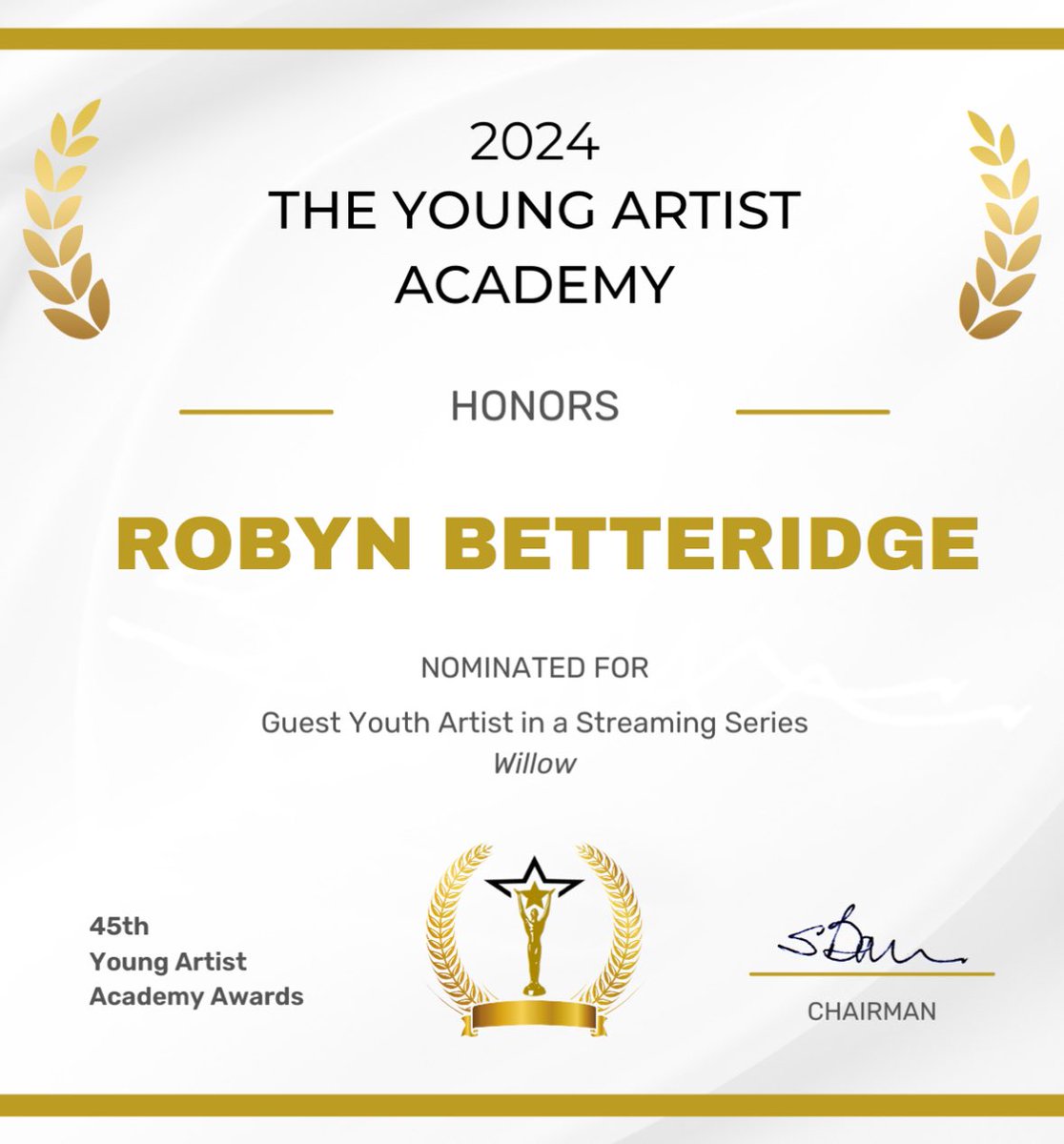 BetteridgeRobyn's tweet photo. Exciting NEWS #willowfans Robyn has been NOMINATED FOR A 45th Young Artist Academy Awards As: 
Guest Youth Artist in a Streaming Series
Willow for the role of Young Kit ⚔️ @WillowOfficial @YoungArtistAwds #Willow #AwardSeason #willowseries #Awards #nomination #DisneyPlus #BreakingNews #actress #wisemeluck