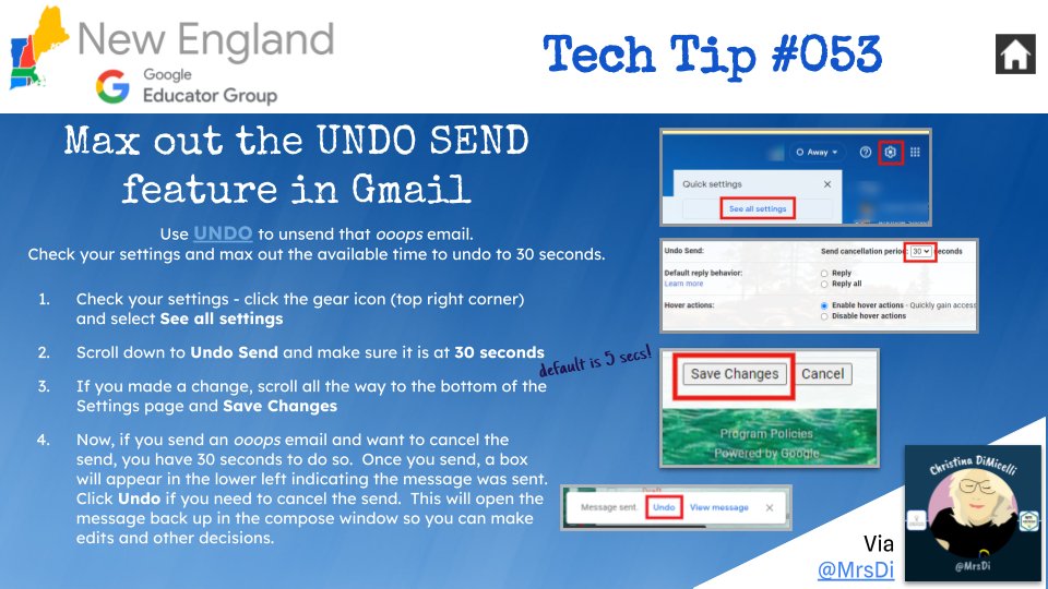 ✨#TechTipTuesday --> 💌Have you maxed out your #gmail UNDO SEND time?! The default is 5 secs - change it to 30!💌 docs.google.com/presentation/d… @GEGNewEngland #GEGNewEngland #GoogleEDU