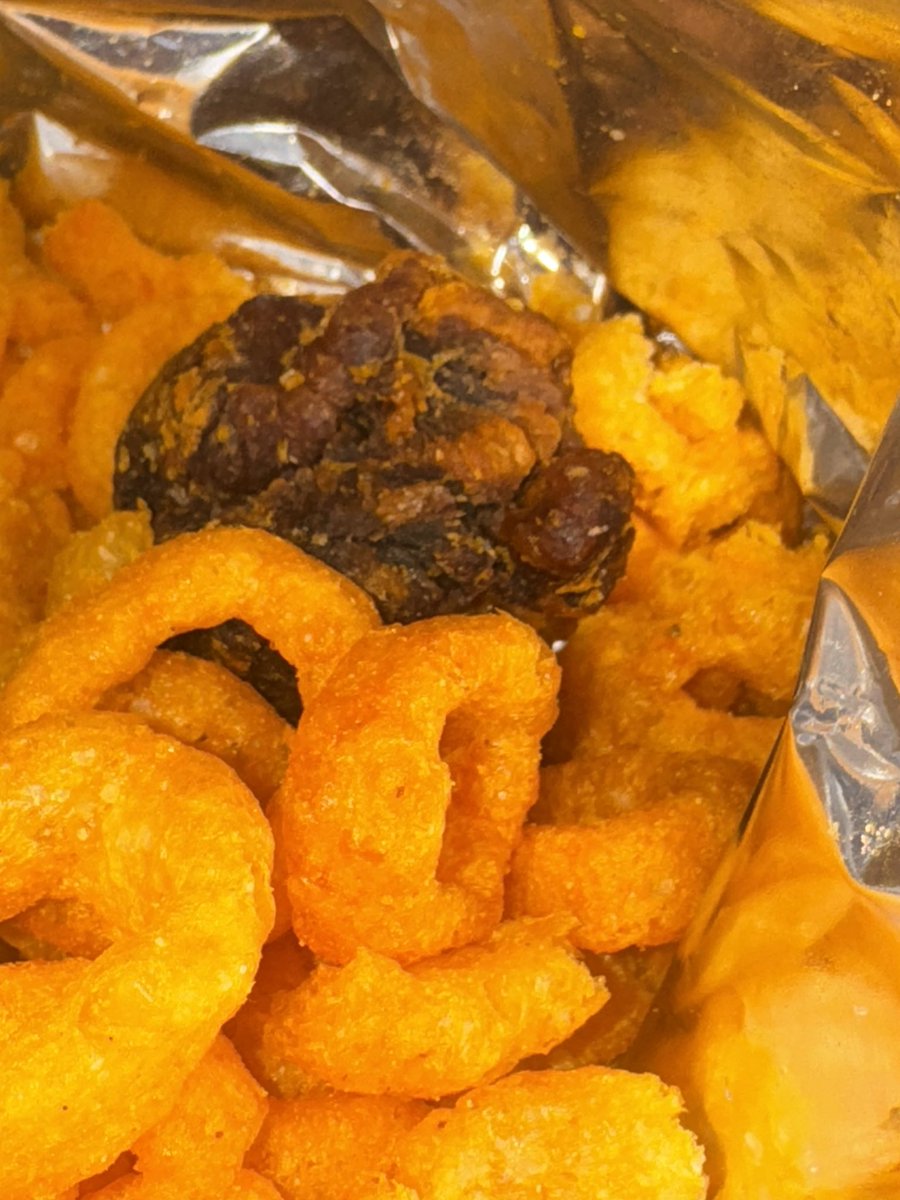 ISODataSolution's tweet photo. @BobbysFoods 
What on earth is this in my stale (bought today) Bobbys Onion rings? Looks like the rings have a growth. It’s two inches in diameter. https://t.co/EAtUOjPQOT