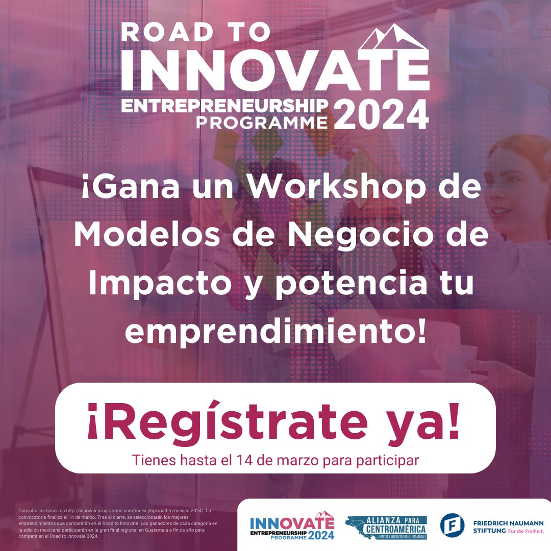 ¿Estás listo para destacar en el mundo de la innovación? 🚀En #RoadToInnovate buscamos startups en Ciudades Inteligentes, Tecnología e Innovación, o Impacto Social. Regístrate y gana un taller exclusivo en modelos de negocio de impacto:🔗innovateprogramme.com/index.php/regi…