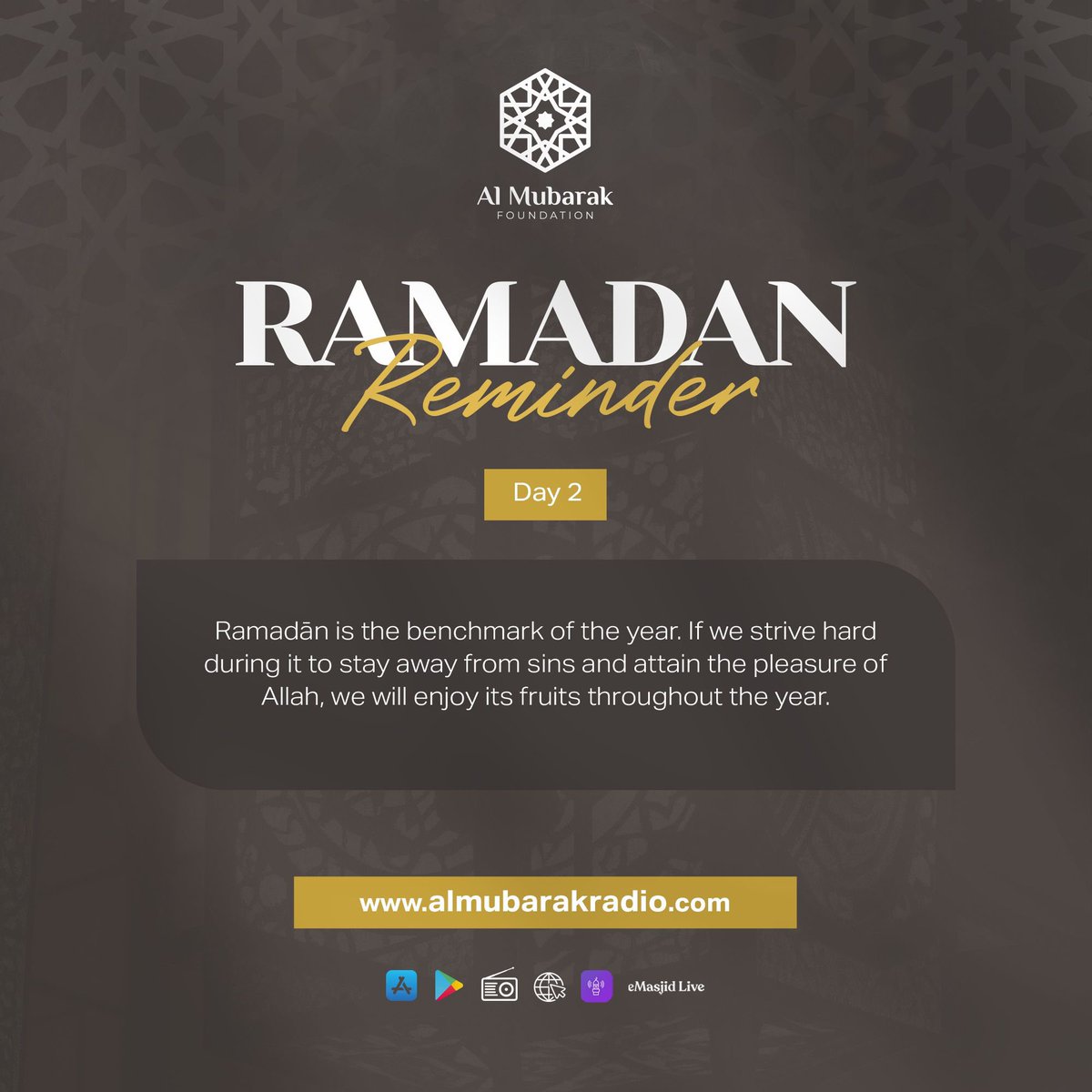 *Al Mubarak Ramdhan Radio*
  LISTEN LIVE DAILY FROM 4pm Onwards

Iftaar Packs 
Feed a family for a whole month for 
£30.00

Donate Via - 
LaunchGood.com/almubarak2024r…
*almubarakradio.com*

Listen Live Via - 
Our Free Apps 
Download via iOS &amp; Android 
eMasjid Live