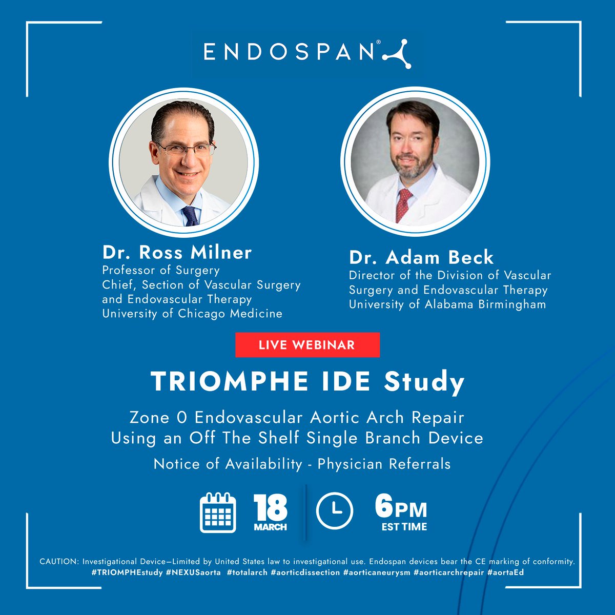 Don't miss the opportunity to learn from leading vascular surgery experts Dr. Ross Milner and Dr. Adam Beck. During this webinar, they will discuss the latest advancements in endovascular aortic arch repair.​ Register here: streamyard.com/watch/aRNjD2kg…