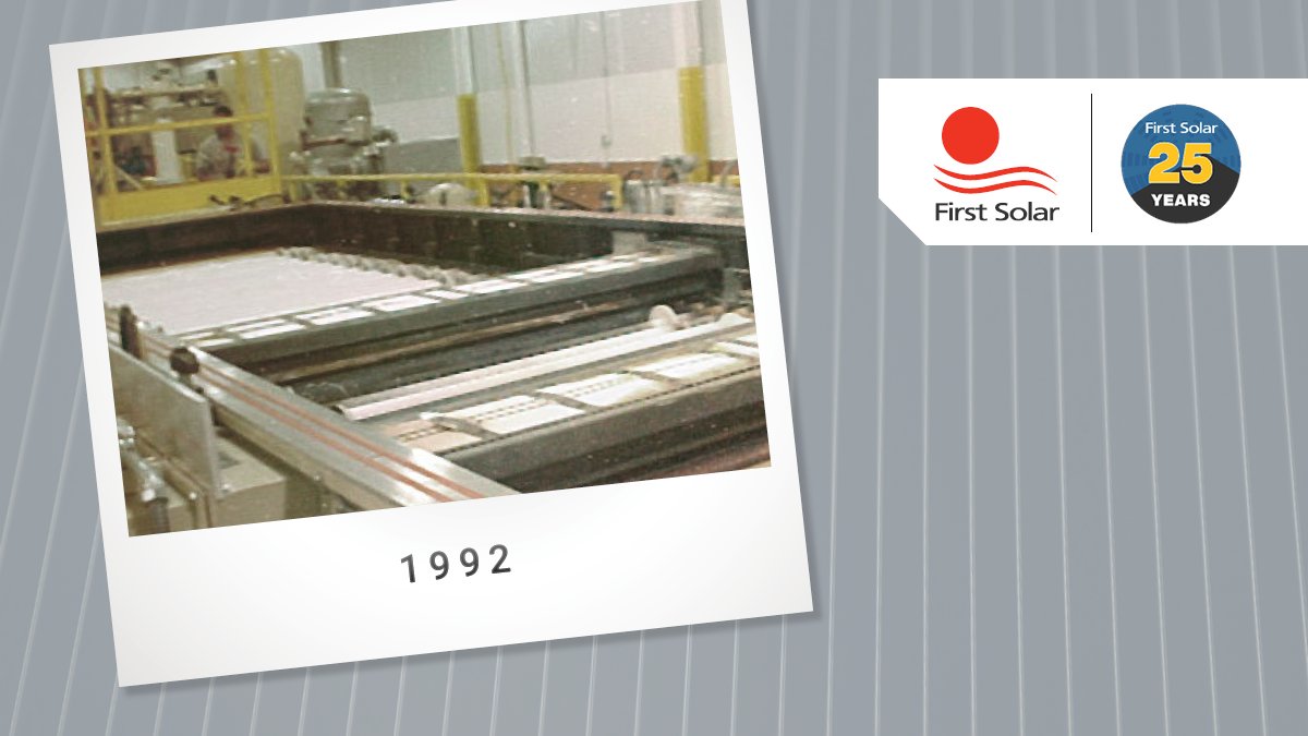 After years of trial, error and technical evolutions, in 1992, First Solar's predecessor produced a world record-breaking CadTel 47-watt module measuring 60 x 120 centimeters with an efficiency of 6 percent. #FirstSolar25 #AmericanSolar #throwback