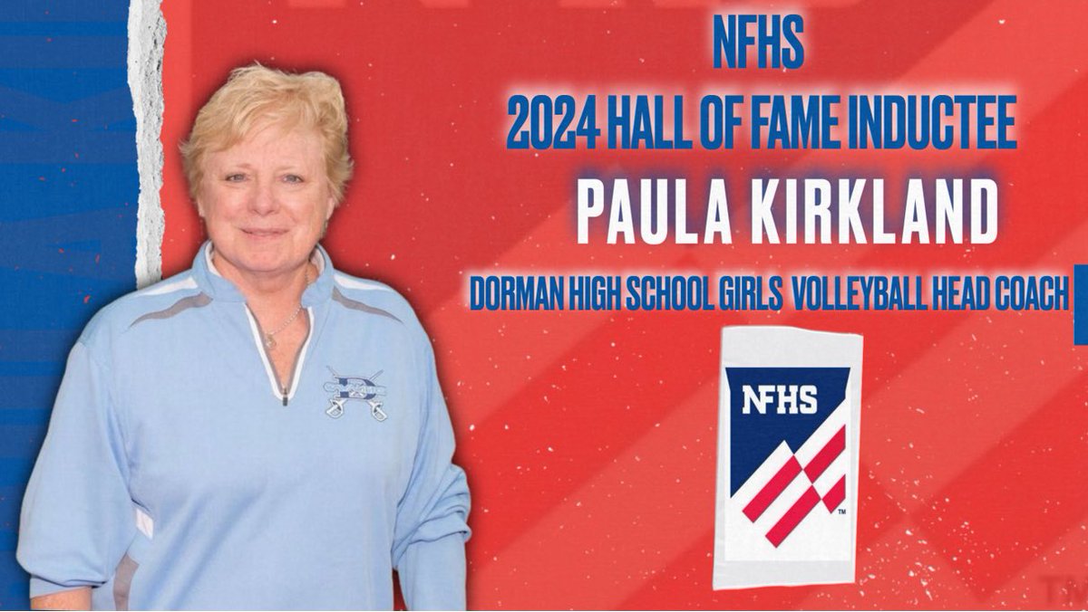 Congratulations 🎉 @DormanAthletics Girls Volleyball Head CoachPaula Kirkland a 2024 @NFHS_Org Hall of Fame Inductee 👏🏐 #WeAreSCHSL
