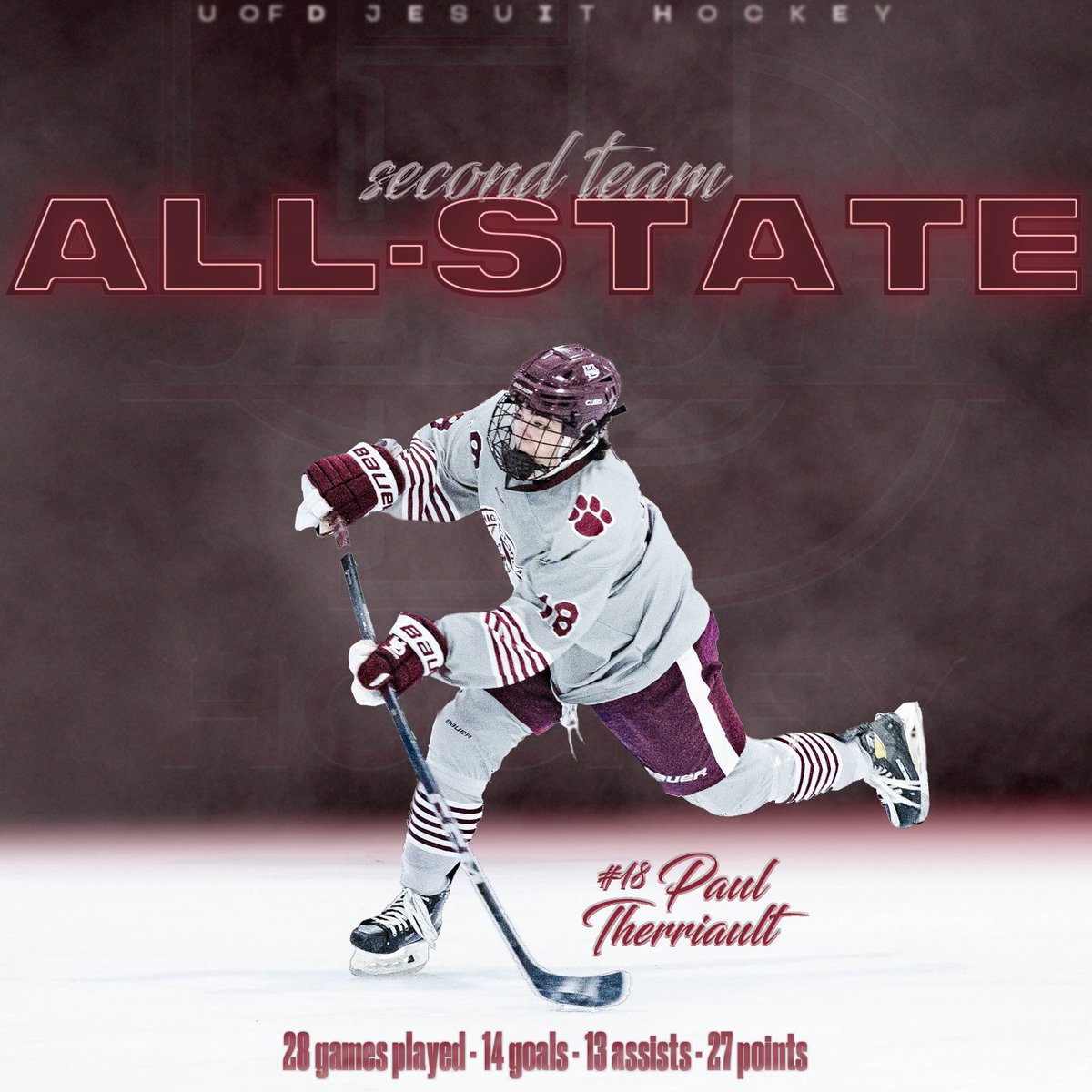 Congratulations to @UDJHockey Senior Forward Paul Therrilault on being selected 2nd Team All State! #AMDG