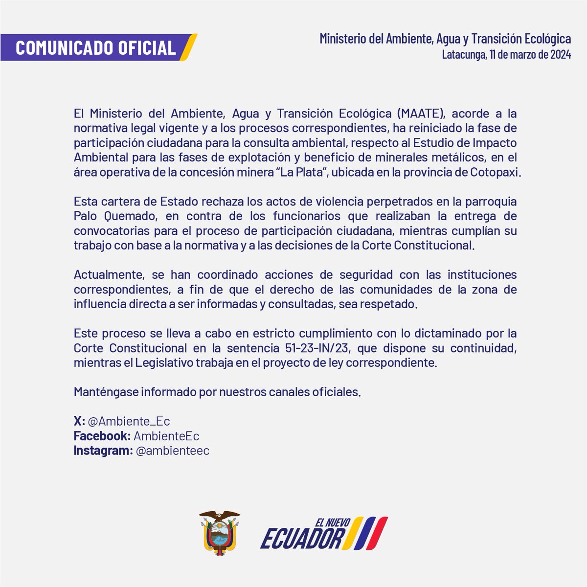 EcuadorMAE's tweet photo. El Ministerio del Ambiente, Agua y Transición Ecológica informa: https://t.co/88tomByO7R