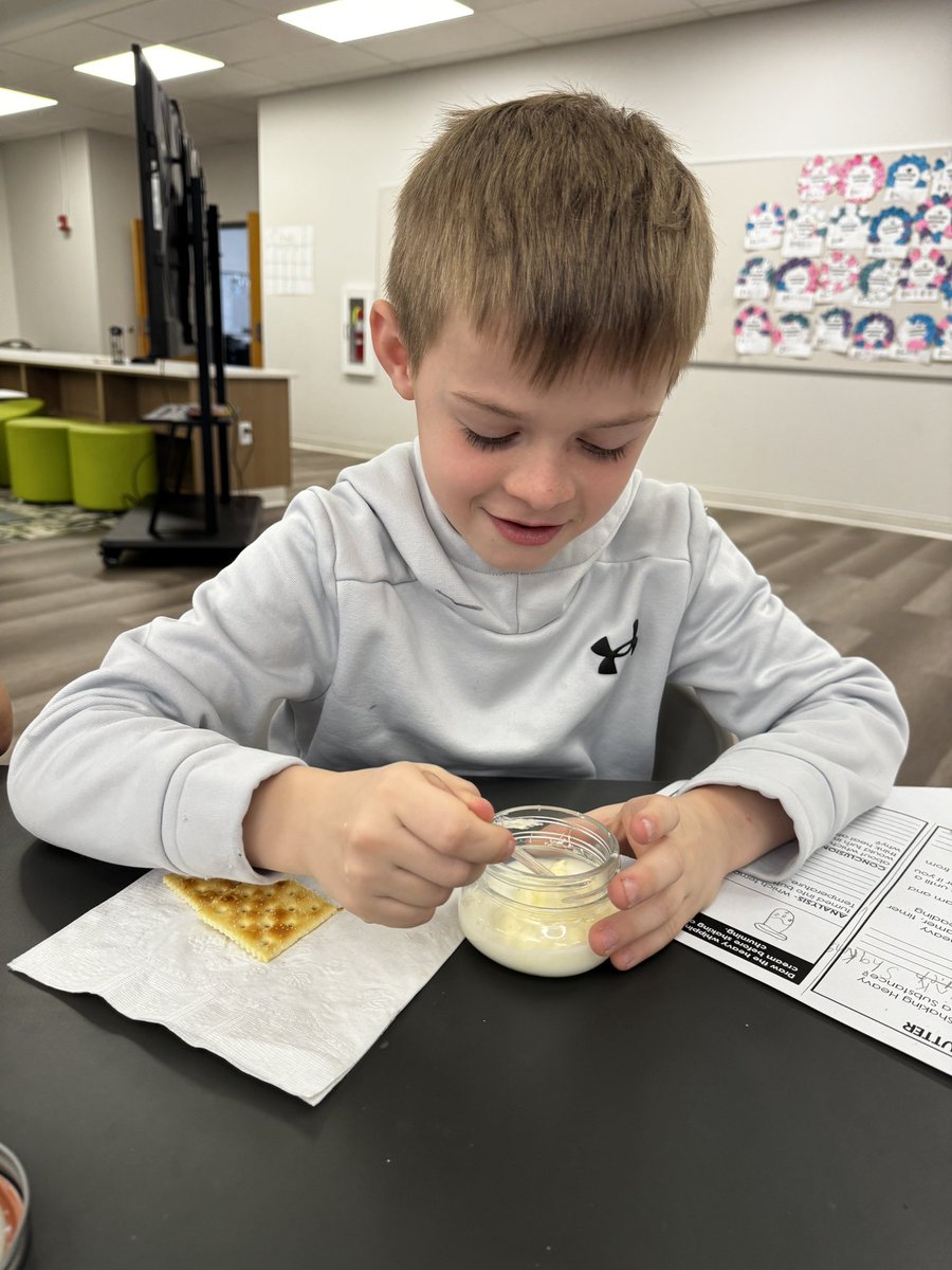 HancockMayfield's tweet photo. 3rd graders had fun turning a liquid into a solid today!! We worked in small groups to shake heavy cream (liquid) until it turned into a delicious solid!! I wish you could have heard the squeals of joy and seen all the smiles!! #bestdayever #thirdgraderocks #scienceforthewin https://t.co/KVAw8H7Yz2