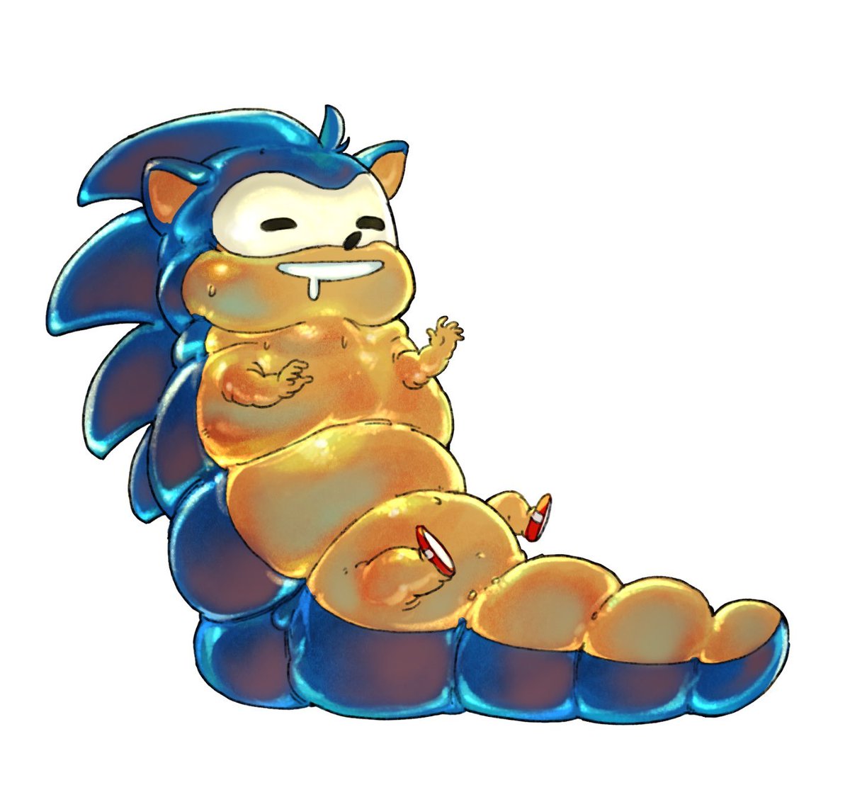 sonic the hedgehog simple background white background closed eyes drooling furry sweat full body  illustration images