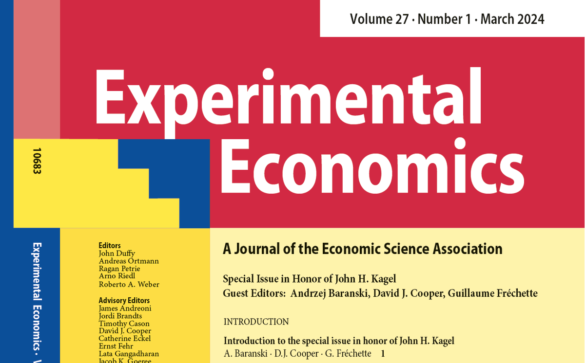 The special issue in honor of John H. Kagel is out at ExpEcon! It was with much gratitude and admiration that D. Cooper, G. Frechette, and I put this together. Thanks to all the contributors for their excellent papers. link.springer.com/journal/10683/…