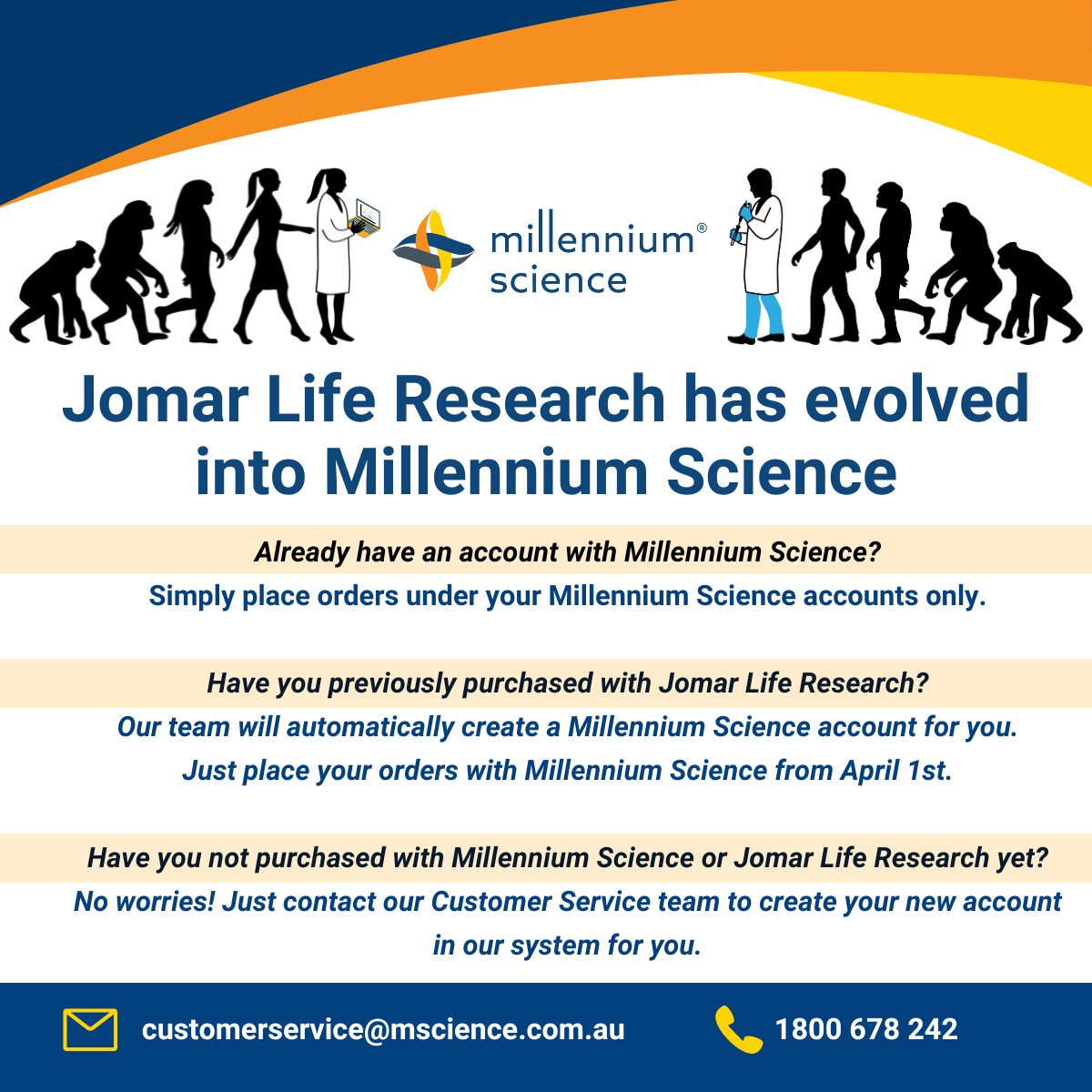 📢Do you place orders with Jomar Life Research?   
From April 1, you will need to place your orders with Millennium Science instead.
#merger <a href="/mscienceaustnz/">Millennium Science</a> #scicomm