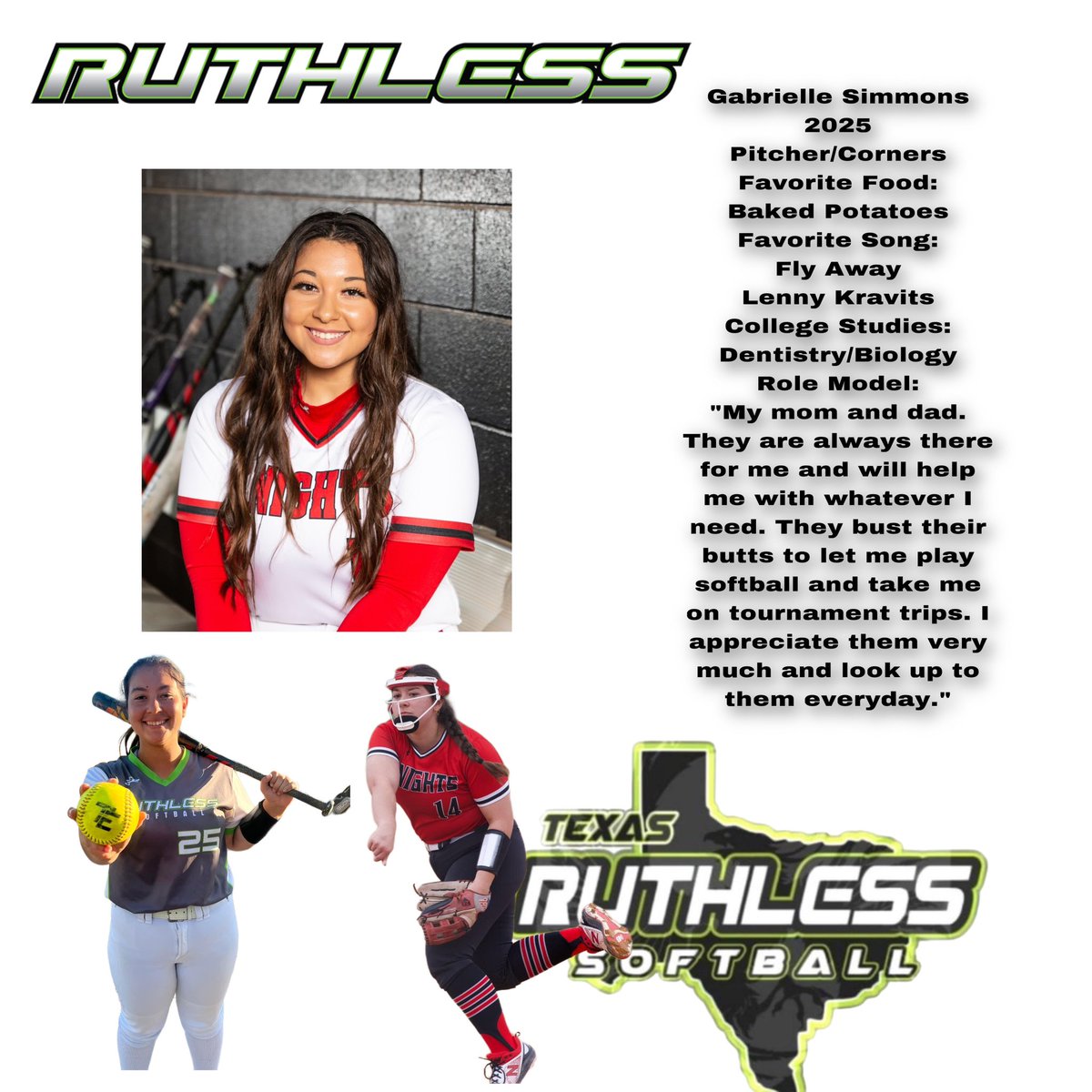 RuCrew Week 2. Meet Gabby Simmons. The reigning 6A Region II District 12 Offensive Player of the Year. Gabby is a pitching stud and a force of nature with a bat in her hand. She’s got some dance moves too. District battles are on. Good luck Gabs and the HH Knights!! @SimmonsGab1