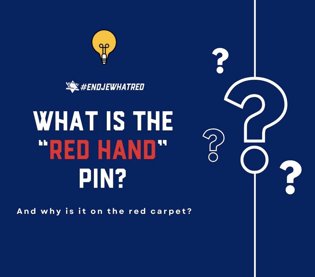 EndJewHatred's tweet photo. The origin behind the “red hand pin” is a horrific and violent example of the historic Jew-hatred two Israeli men faced. To use it as a prop, a statement, or an encouraging symbol of peace is ignorant and disheartening. https://t.co/DyuqX5P7Jo