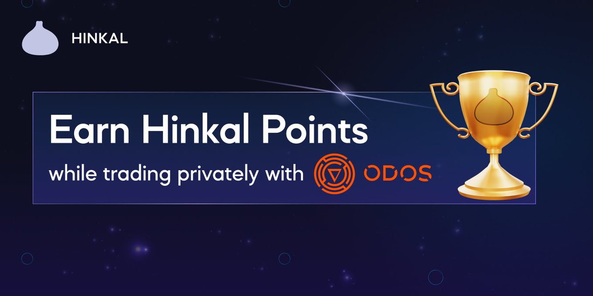 hinkal_protocol's tweet photo. Earn Hinkal points while trading privately with @odosprotocol!

Here’s how:

1. Swap privately at https://t.co/4rTU7RCrK5. Select Odos as the provider.
2. Visit https://t.co/aCbc5FEIU4 and create your nickname.
3. Certify your transactions with zk-proof and receive your Hinkal points.

The more points you earn, the higher the chances to win the ‘The Most Private Society’ contest ending this summer. Start early!

#CryptoCommunity #DeFi