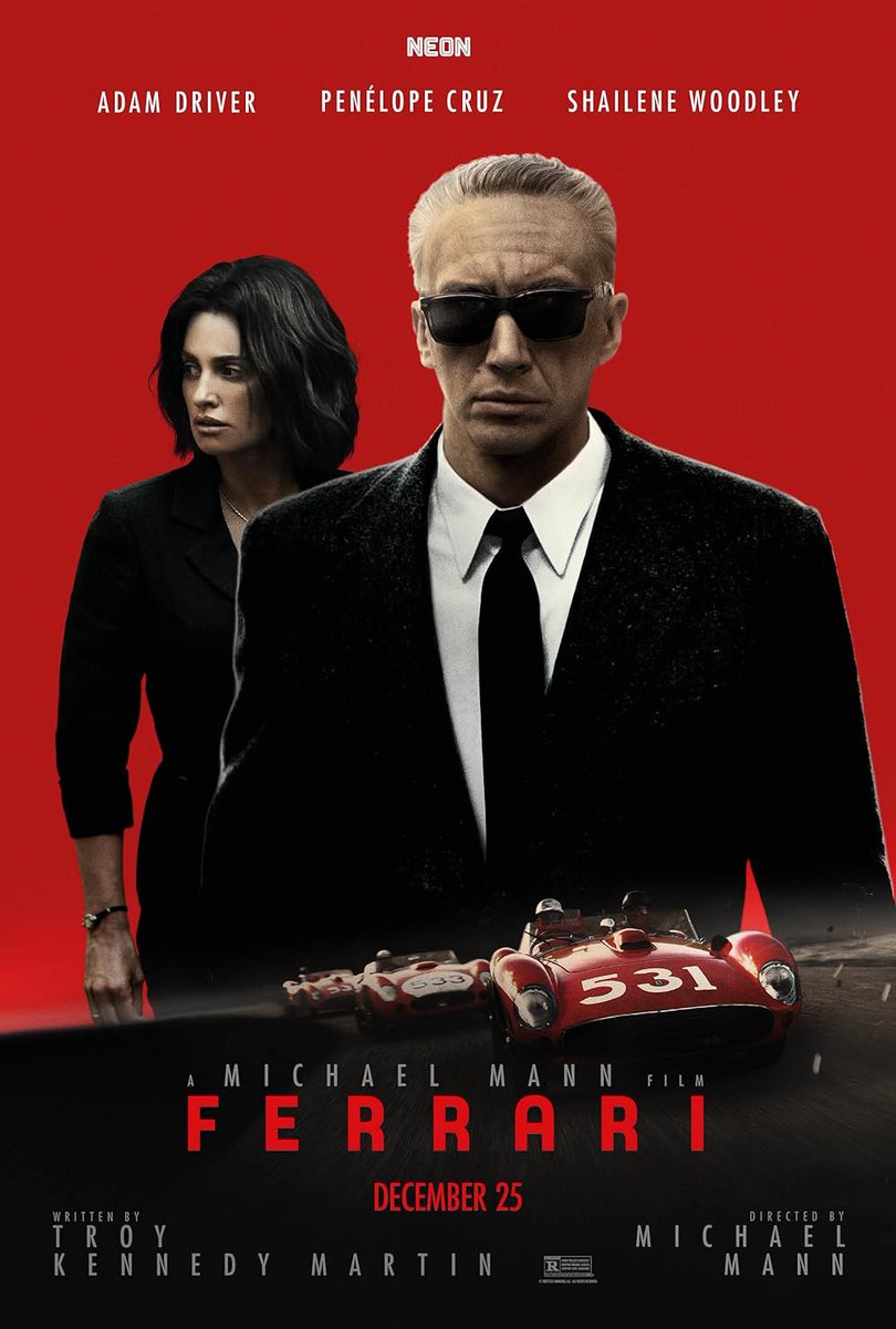 davidplt76's tweet photo. #Film2024 / 01 :
"Ferrari" (Michael Mann)
⭐⭐

Oeuvre crépusculaire à mille lieues du biopic classique, le dernier Michael Mann est une ode à l'absence et à la mort : bizarrement déçu par les scènes spectaculaires, c'est la partie mélodrame de couple qui tient le mieux la route https://t.co/js0yfkYf84