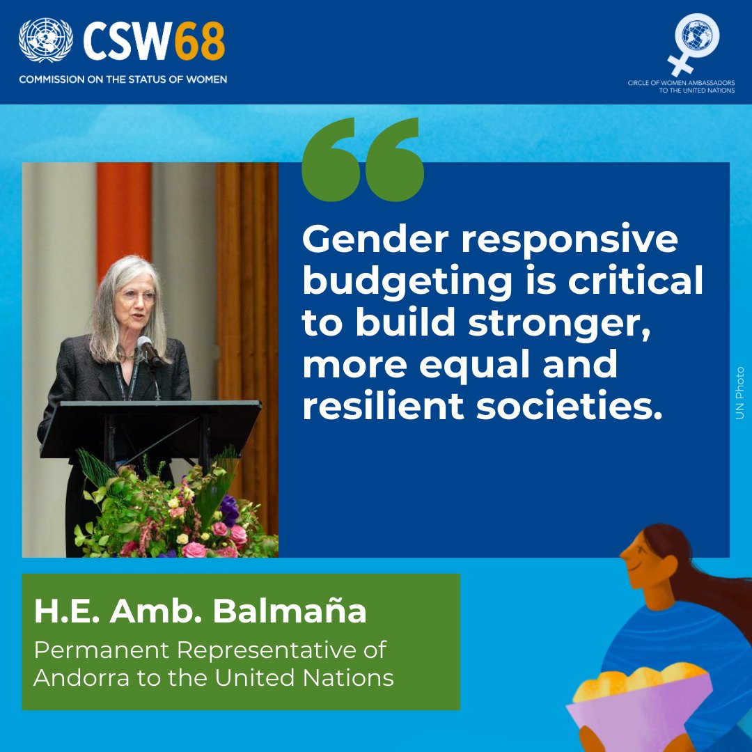United Nations CSW (@un_csw) on Twitter photo The Circle of Women Ambassadors to the <a href="/UN/">United Nations</a> are committed to achieving #GenderEquality and the empowerment of all women and girls and working towards ending women’s poverty.
This is the message of H.E Balmaña of Andorra
#CSW68 #InvestInWomen The Circle of Women Ambassadors to the <a href="/UN/">United Nations</a> are committed to achieving #GenderEquality and the empowerment of all women and girls and working towards ending women’s poverty.
This is the message of H.E Balmaña of Andorra
#CSW68 #InvestInWomen